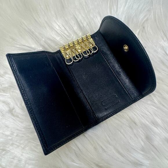 Coach VTG 1990s SLG Trifold Wallet Key Case Pebbled Black Leather Brass Fob - Picture 2 of 13